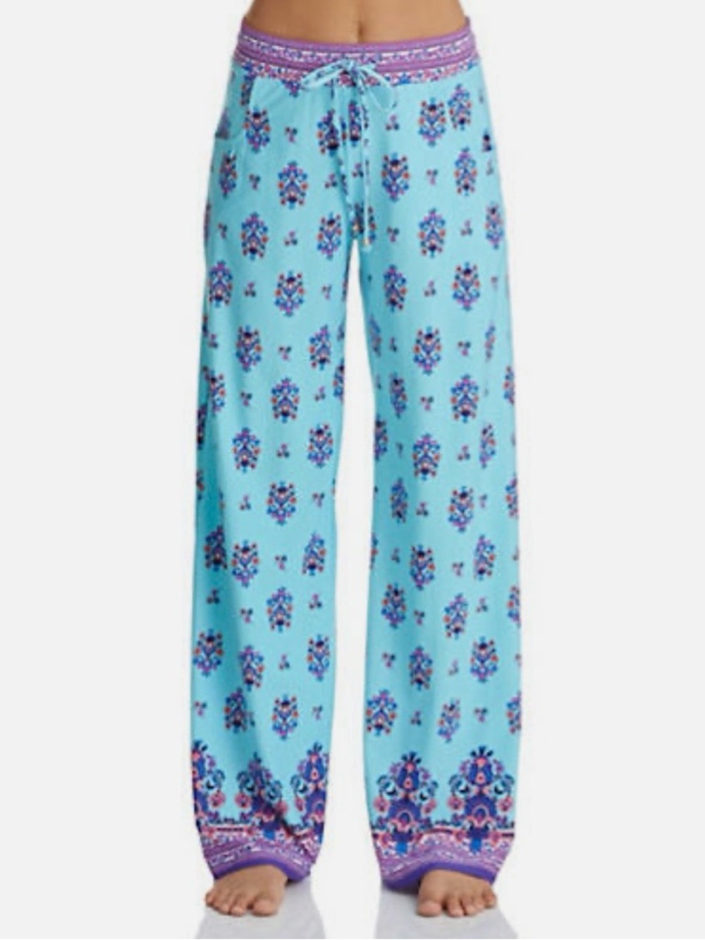 NANETTE LEPORE Anthropologie Turquoise Floral Maharaja Swim Cover Up Pants Small